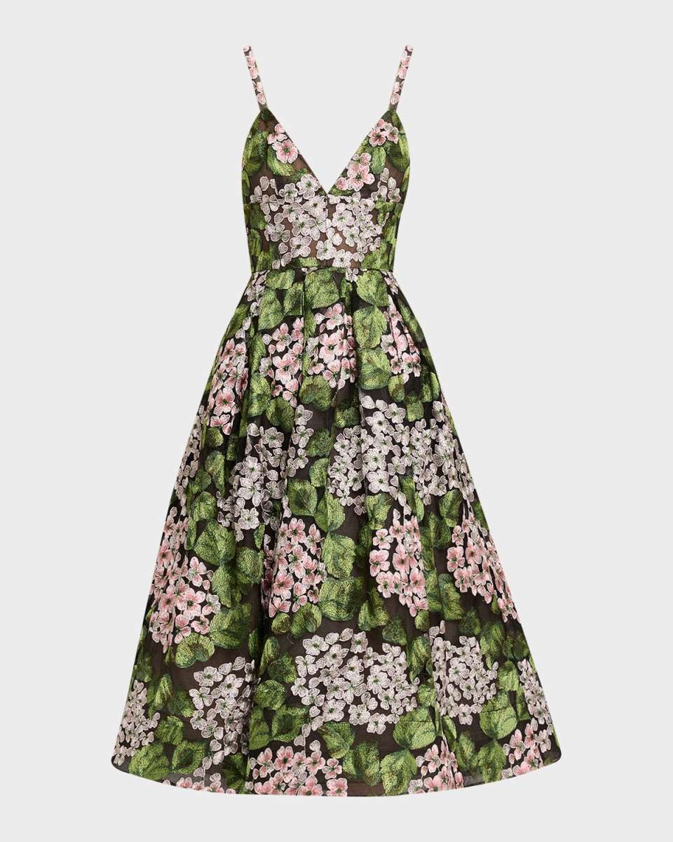 Eden Pleated Floral-Embroidered Midi Dress